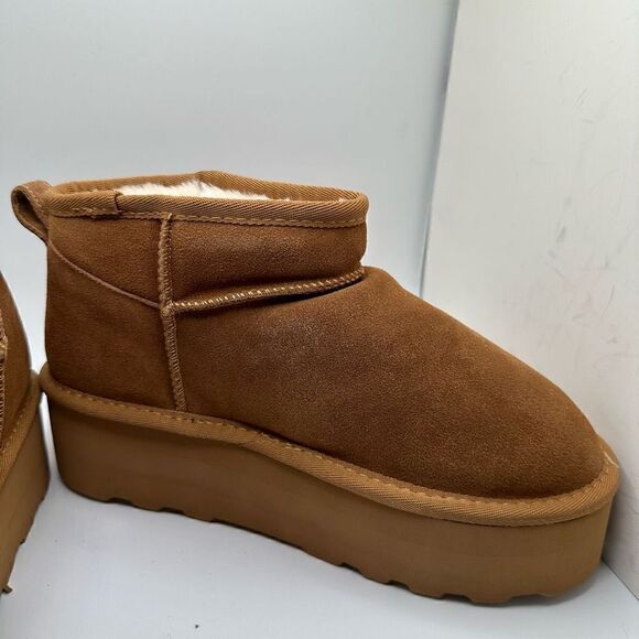 CUSHIONAIRE Women's Genuine Suede pull platform boot +Memory Foam 7.5 CHESTNUT - Picture 6 of 7